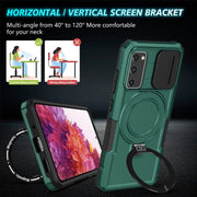 For Samsung Galaxy S20 FE Sliding Camshield Magsafe Holder TPU Hybrid PC Phone Case(Deep Green)