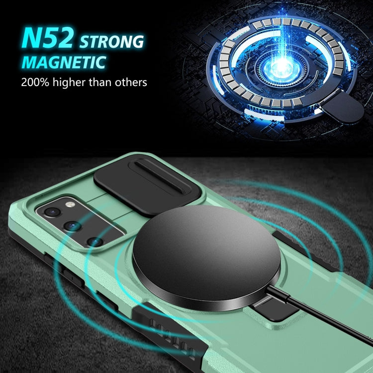 For Samsung Galaxy S20 FE Sliding Camshield Magsafe Holder TPU Hybrid PC Phone Case(Light Blue)