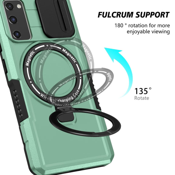 For Samsung Galaxy S20 FE Sliding Camshield Magsafe Holder TPU Hybrid PC Phone Case(Light Blue)