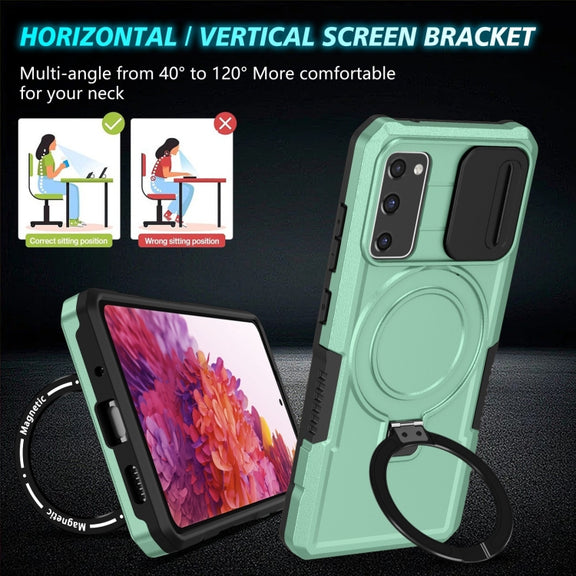 For Samsung Galaxy S20 FE Sliding Camshield Magsafe Holder TPU Hybrid PC Phone Case(Light Blue)