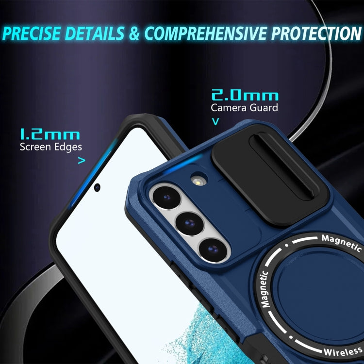 For Samsung Galaxy S22 5G Sliding Camshield Magsafe Holder TPU Hybrid PC Phone Case(Royal Blue)