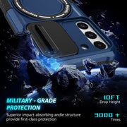 For Samsung Galaxy S22 5G Sliding Camshield Magsafe Holder TPU Hybrid PC Phone Case(Royal Blue)