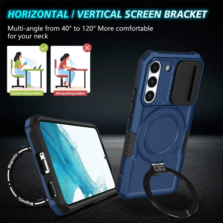 For Samsung Galaxy S22 5G Sliding Camshield Magsafe Holder TPU Hybrid PC Phone Case(Royal Blue)
