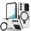 For Samsung Galaxy S22 5G Sliding Camshield Magsafe Holder TPU Hybrid PC Phone Case(Black White) - Galaxy Phone Cases by PMC TechLife | Online Shopping South Africa | PMC TechLife