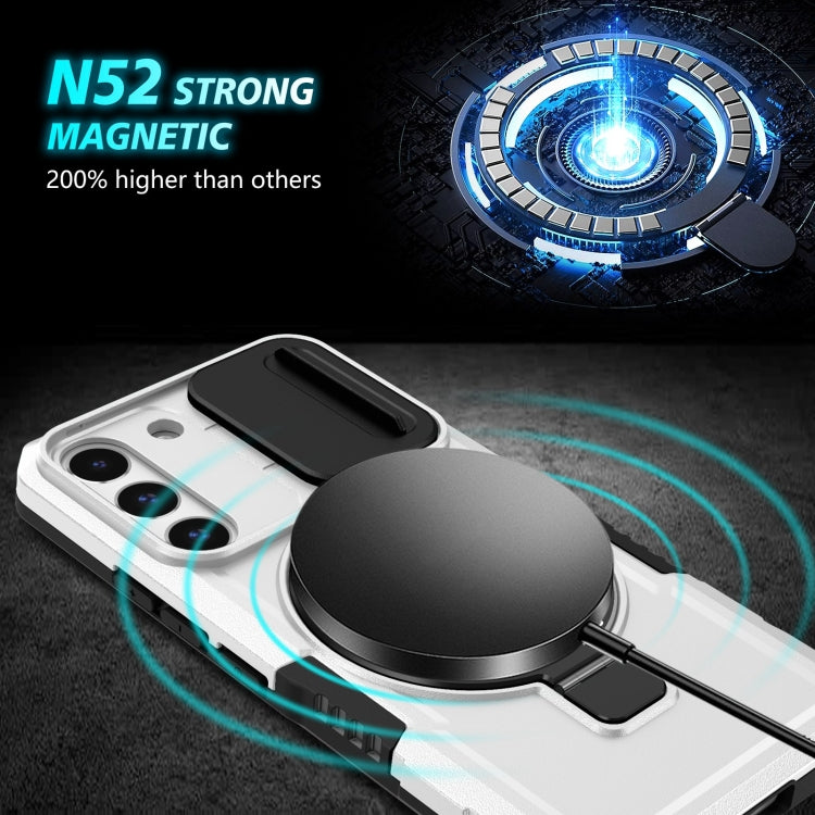 For Samsung Galaxy S22 5G Sliding Camshield Magsafe Holder TPU Hybrid PC Phone Case(Black White)