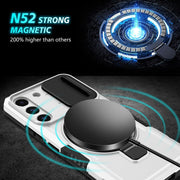 For Samsung Galaxy S22 5G Sliding Camshield Magsafe Holder TPU Hybrid PC Phone Case(Black White)