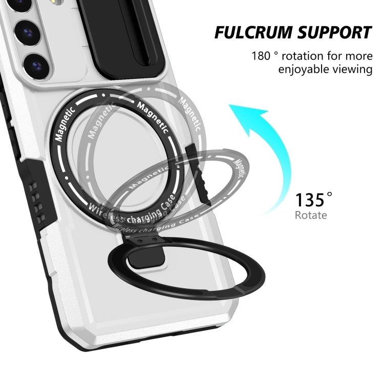 For Samsung Galaxy S22 5G Sliding Camshield Magsafe Holder TPU Hybrid PC Phone Case(Black White)