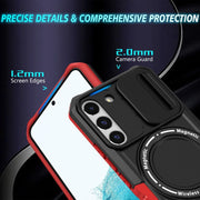For Samsung Galaxy S22 5G Sliding Camshield Magsafe Holder TPU Hybrid PC Phone Case(Black Red)