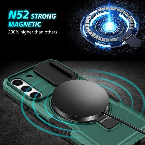 For Samsung Galaxy S22 5G Sliding Camshield Magsafe Holder TPU Hybrid PC Phone Case(Deep Green)