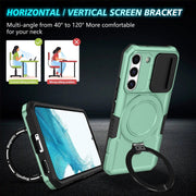 For Samsung Galaxy S22 5G Sliding Camshield Magsafe Holder TPU Hybrid PC Phone Case(Light Blue)