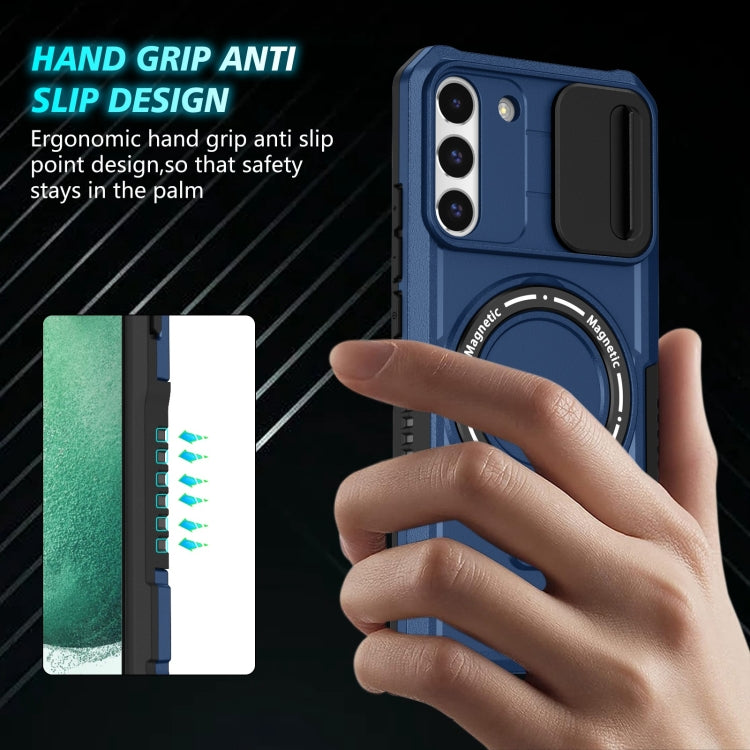 For Samsung Galaxy S22+ 5G Sliding Camshield Magsafe Holder TPU Hybrid PC Phone Case(Royal Blue)