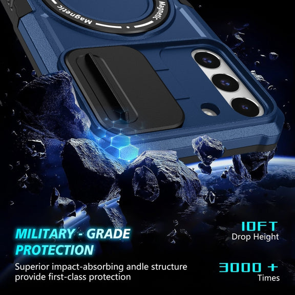 For Samsung Galaxy S22+ 5G Sliding Camshield Magsafe Holder TPU Hybrid PC Phone Case(Royal Blue)