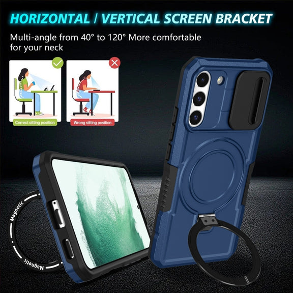 For Samsung Galaxy S22+ 5G Sliding Camshield Magsafe Holder TPU Hybrid PC Phone Case(Royal Blue)