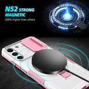 For Samsung Galaxy S22+ 5G Sliding Camshield Magsafe Holder TPU Hybrid PC Phone Case(Pink White)