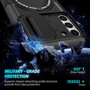 For Samsung Galaxy S22+ 5G Sliding Camshield Magsafe Holder TPU Hybrid PC Phone Case(Black)