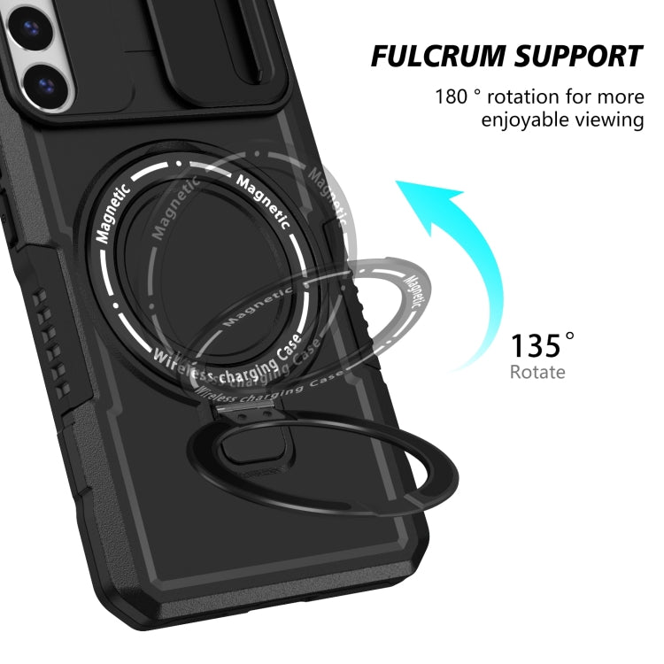 For Samsung Galaxy S22+ 5G Sliding Camshield Magsafe Holder TPU Hybrid PC Phone Case(Black)