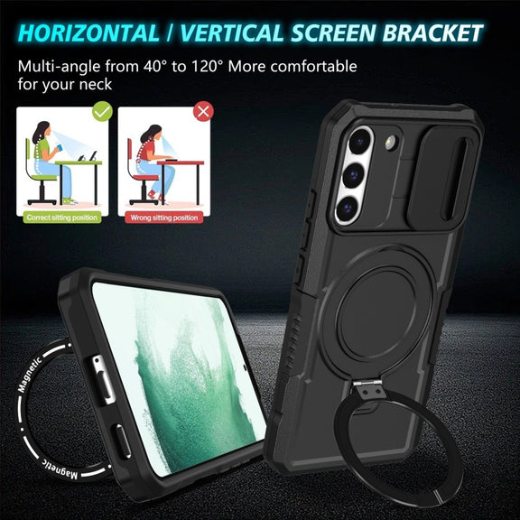 For Samsung Galaxy S22+ 5G Sliding Camshield Magsafe Holder TPU Hybrid PC Phone Case(Black)
