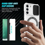 For Samsung Galaxy S22+ 5G Sliding Camshield Magsafe Holder TPU Hybrid PC Phone Case(Black White)