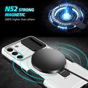 For Samsung Galaxy S22+ 5G Sliding Camshield Magsafe Holder TPU Hybrid PC Phone Case(Black White)