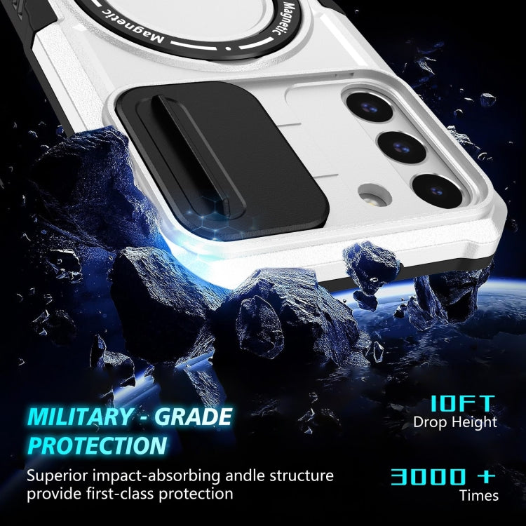 For Samsung Galaxy S22+ 5G Sliding Camshield Magsafe Holder TPU Hybrid PC Phone Case(Black White)