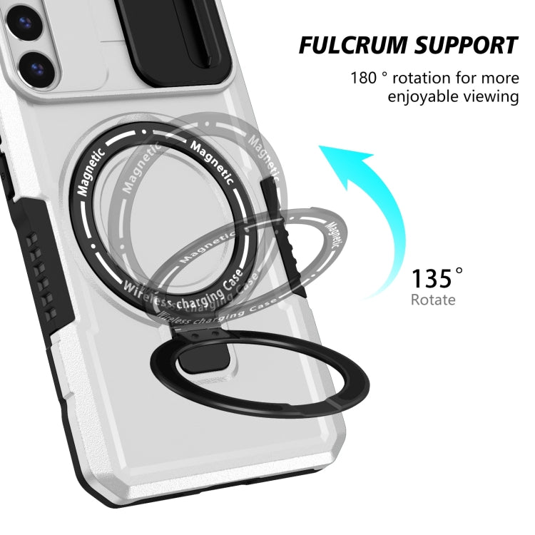 For Samsung Galaxy S22+ 5G Sliding Camshield Magsafe Holder TPU Hybrid PC Phone Case(Black White)