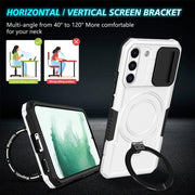 For Samsung Galaxy S22+ 5G Sliding Camshield Magsafe Holder TPU Hybrid PC Phone Case(Black White)
