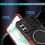 For Samsung Galaxy S22+ 5G Sliding Camshield Magsafe Holder TPU Hybrid PC Phone Case(Black Red)