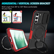 For Samsung Galaxy S22+ 5G Sliding Camshield Magsafe Holder TPU Hybrid PC Phone Case(Black Red)
