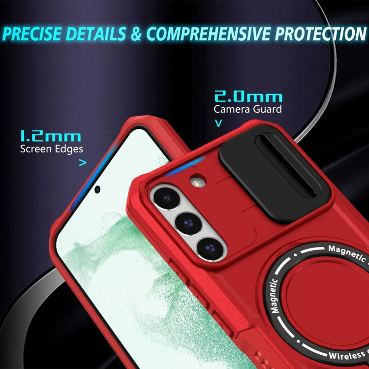 For Samsung Galaxy S22+ 5G Sliding Camshield Magsafe Holder TPU Hybrid PC Phone Case(Red)