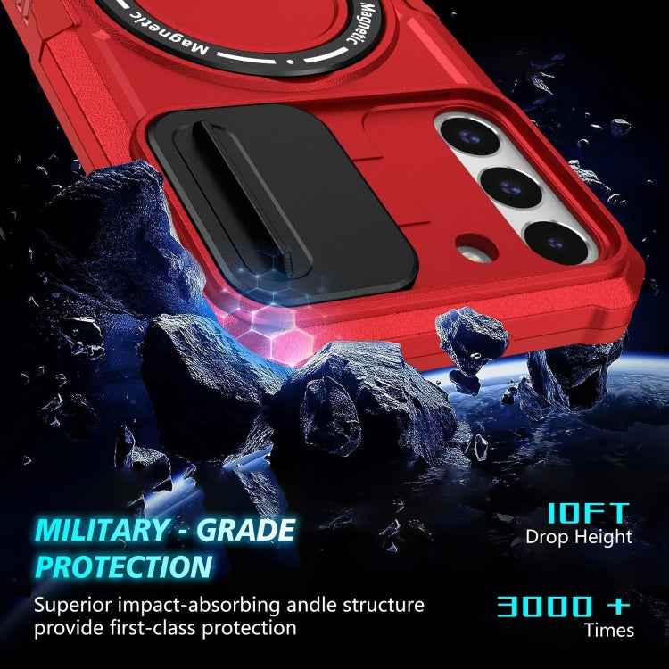 For Samsung Galaxy S22+ 5G Sliding Camshield Magsafe Holder TPU Hybrid PC Phone Case(Red)
