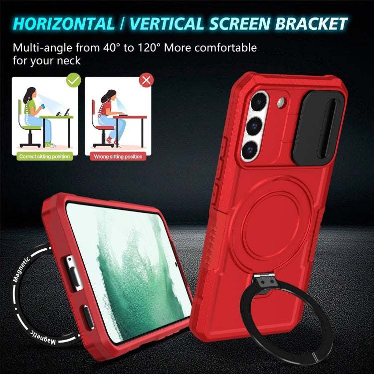 For Samsung Galaxy S22+ 5G Sliding Camshield Magsafe Holder TPU Hybrid PC Phone Case(Red)