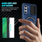 For Samsung Galaxy S21 FE 5G Sliding Camshield Magsafe Holder TPU Hybrid PC Phone Case(Royal Blue)