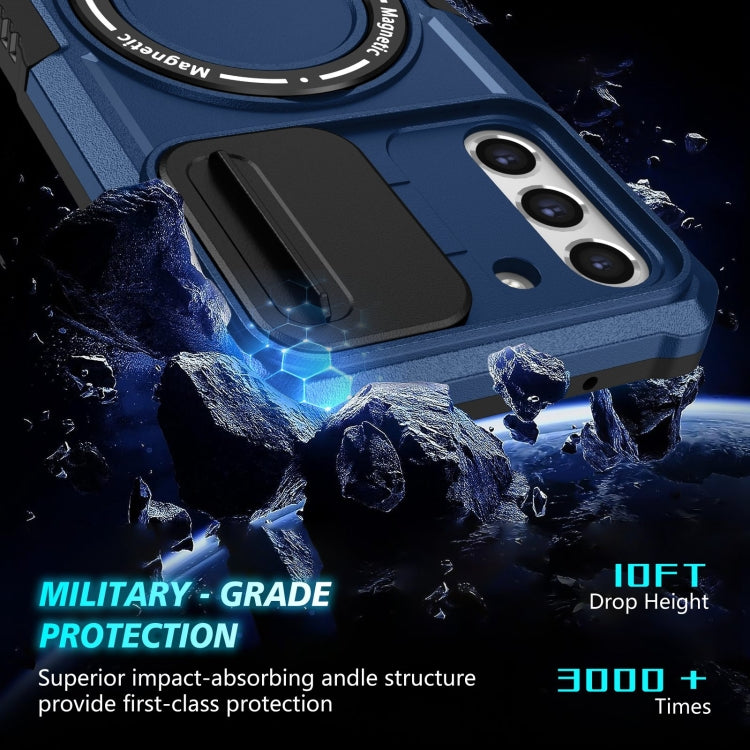For Samsung Galaxy S21 FE 5G Sliding Camshield Magsafe Holder TPU Hybrid PC Phone Case(Royal Blue)