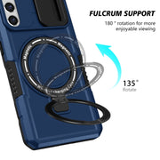 For Samsung Galaxy S21 FE 5G Sliding Camshield Magsafe Holder TPU Hybrid PC Phone Case(Royal Blue)