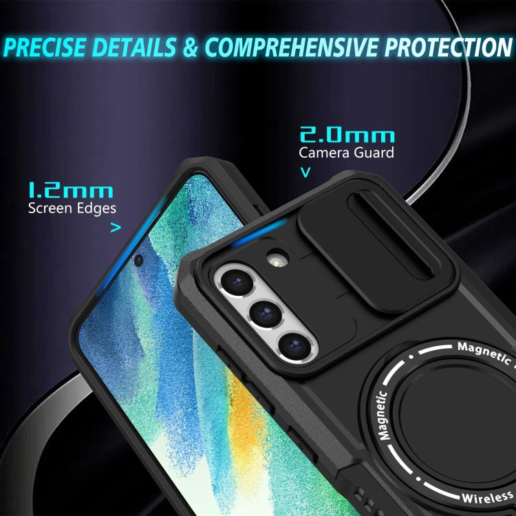 For Samsung Galaxy S21 FE 5G Sliding Camshield Magsafe Holder TPU Hybrid PC Phone Case(Black)