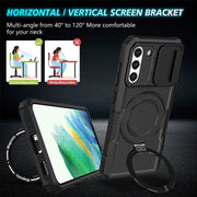 For Samsung Galaxy S21 FE 5G Sliding Camshield Magsafe Holder TPU Hybrid PC Phone Case(Black)