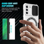 For Samsung Galaxy S21 FE 5G Sliding Camshield Magsafe Holder TPU Hybrid PC Phone Case(Black White)
