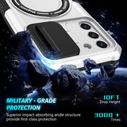 For Samsung Galaxy S21 FE 5G Sliding Camshield Magsafe Holder TPU Hybrid PC Phone Case(Black White)