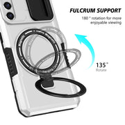 For Samsung Galaxy S21 FE 5G Sliding Camshield Magsafe Holder TPU Hybrid PC Phone Case(Black White)