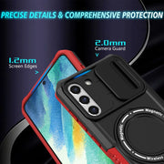 For Samsung Galaxy S21 FE 5G Sliding Camshield Magsafe Holder TPU Hybrid PC Phone Case(Black Red)