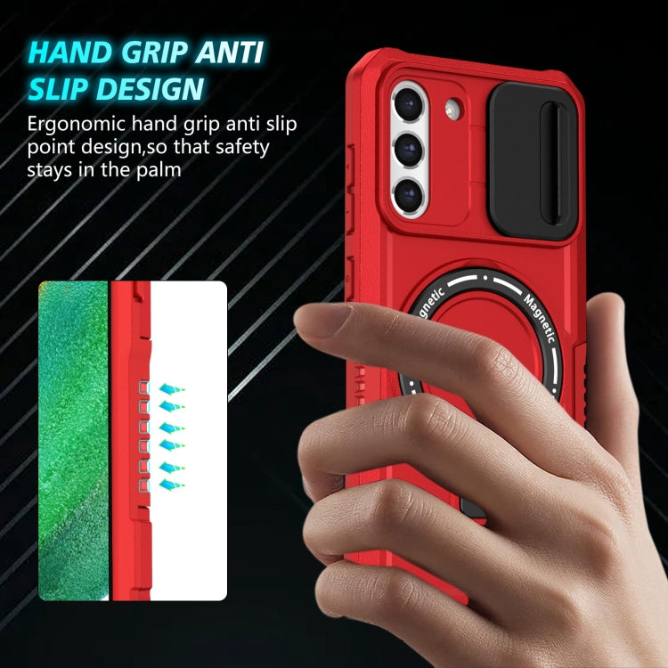 For Samsung Galaxy S21 FE 5G Sliding Camshield Magsafe Holder TPU Hybrid PC Phone Case(Red)