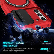 For Samsung Galaxy S21 FE 5G Sliding Camshield Magsafe Holder TPU Hybrid PC Phone Case(Red)