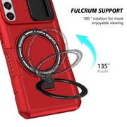 For Samsung Galaxy S21 FE 5G Sliding Camshield Magsafe Holder TPU Hybrid PC Phone Case(Red)