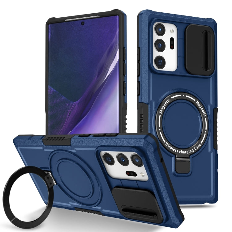 For Samsung Galaxy Note20 Ultra Sliding Camshield Magsafe Holder TPU Hybrid PC Phone Case(Royal Blue)