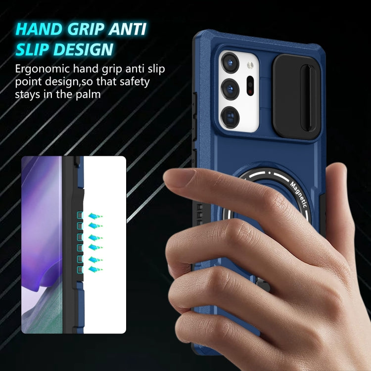 For Samsung Galaxy Note20 Ultra Sliding Camshield Magsafe Holder TPU Hybrid PC Phone Case(Royal Blue)