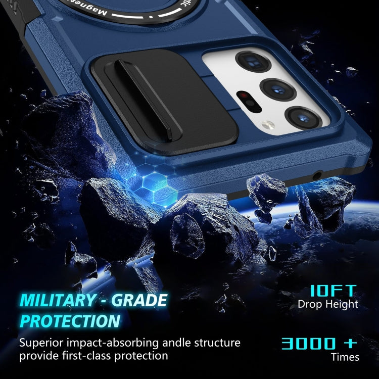 For Samsung Galaxy Note20 Ultra Sliding Camshield Magsafe Holder TPU Hybrid PC Phone Case(Royal Blue)