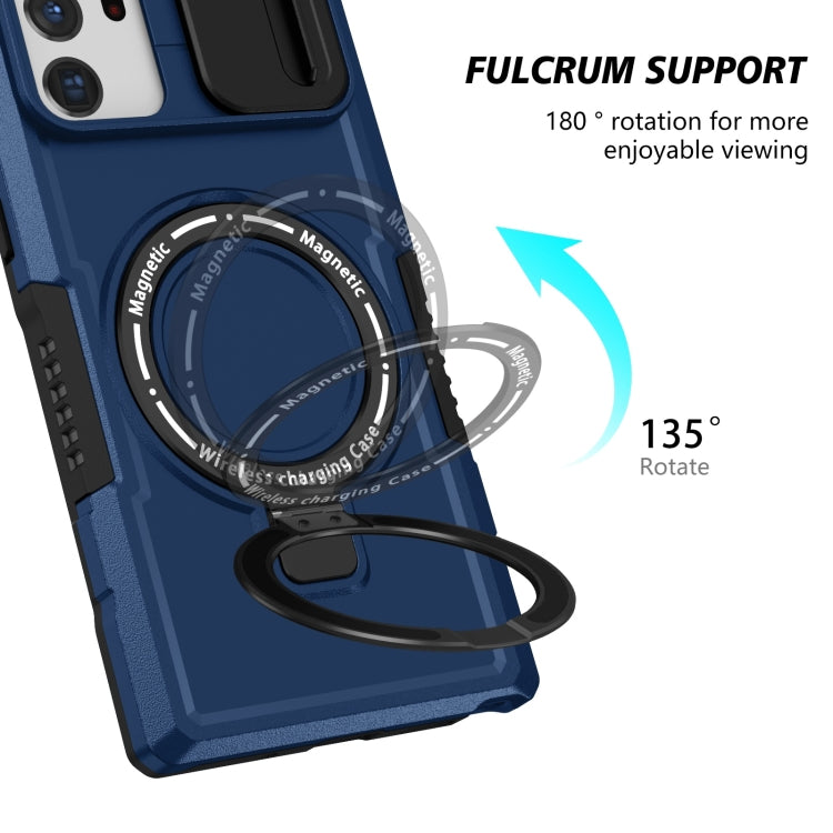 For Samsung Galaxy Note20 Ultra Sliding Camshield Magsafe Holder TPU Hybrid PC Phone Case(Royal Blue)