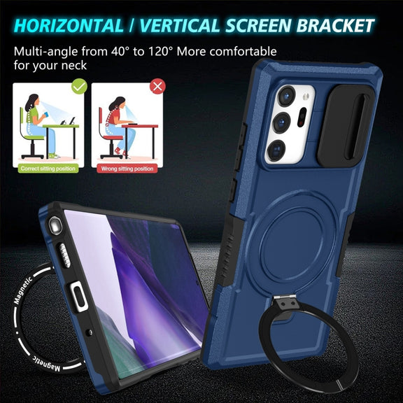 For Samsung Galaxy Note20 Ultra Sliding Camshield Magsafe Holder TPU Hybrid PC Phone Case(Royal Blue)
