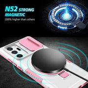 For Samsung Galaxy Note20 Ultra Sliding Camshield Magsafe Holder TPU Hybrid PC Phone Case(Pink White)