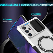 For Samsung Galaxy Note20 Ultra Sliding Camshield Magsafe Holder TPU Hybrid PC Phone Case(Black White)